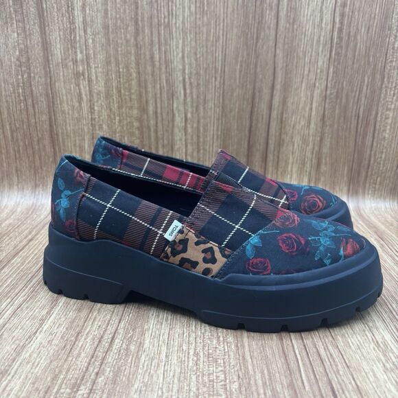 Toms Women's Alpargata Combat Tartan Patchwork Leopard Casual Red Size 8 - Picture 1 of 8